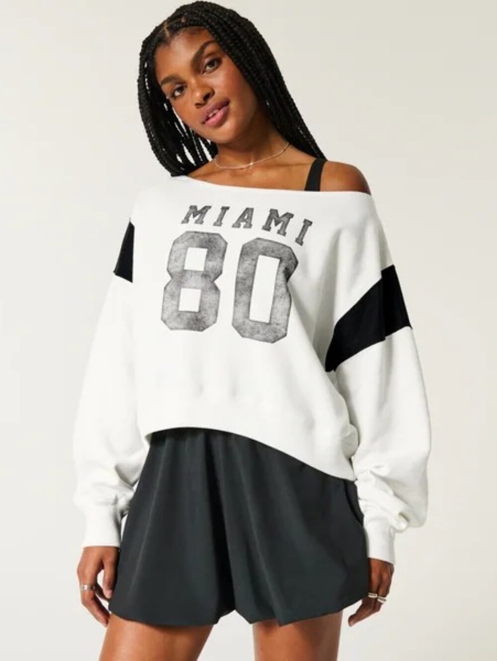 Hollister Miami Easy Off Shoulder White Pullover Sweatshirt M